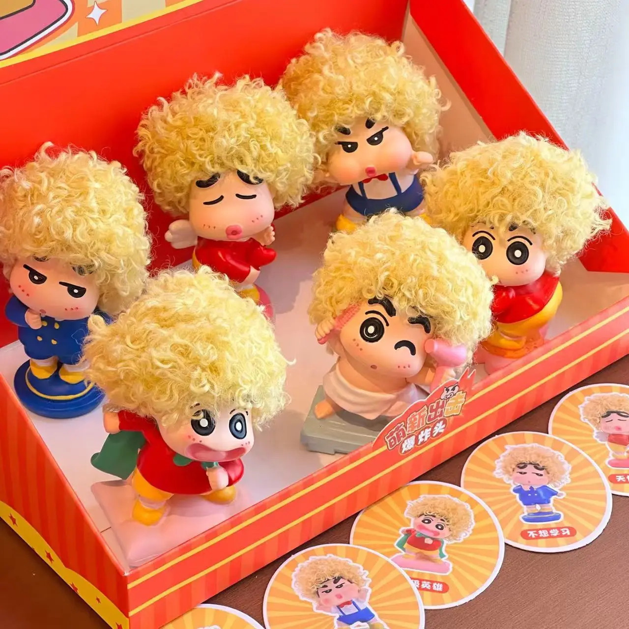 

6pcsShin-Chan Afro series cartoon character cartoon model surprise doll blind boxtoy fashiondesktop decoration birthday present.