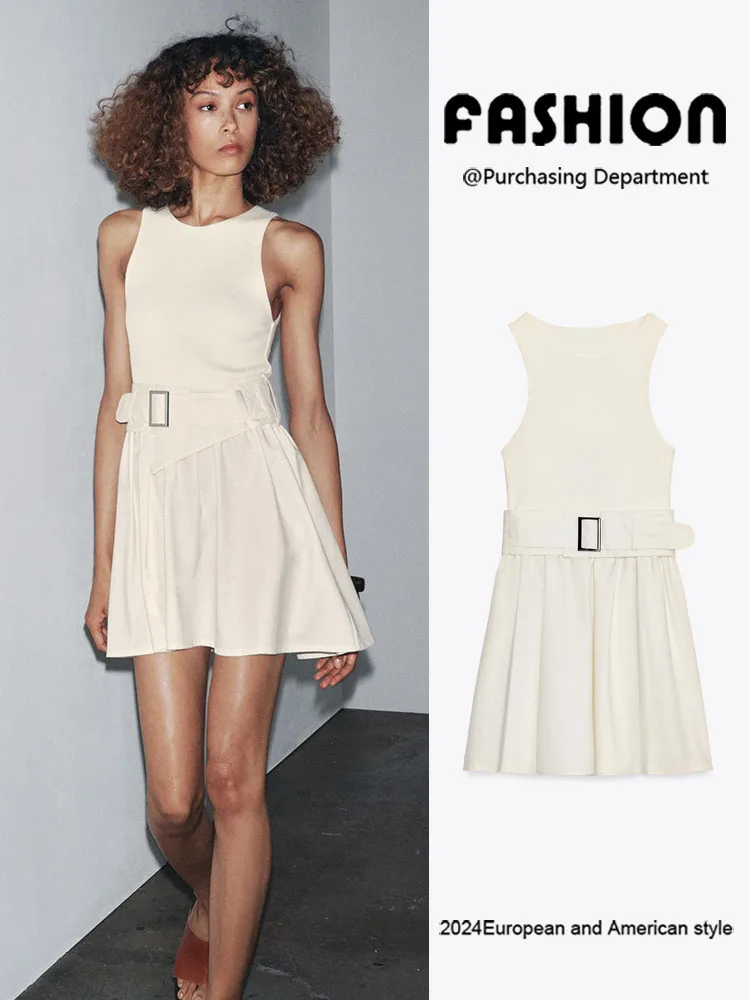 

Faionable ZA2025 Autumn New Women's Dr with Belted Patchwork Design round Ne ort Skirt Length Svel Midi Dr