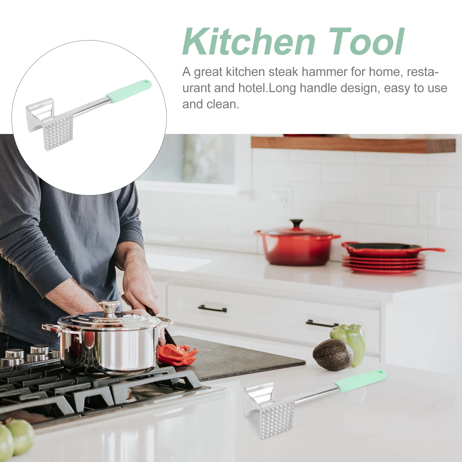 

Stainless Steel Meat Tenderizer Ergonomic Kitchen Tool For Beef Pork Poultry Hangable Design Blue Steak Hammer For Home