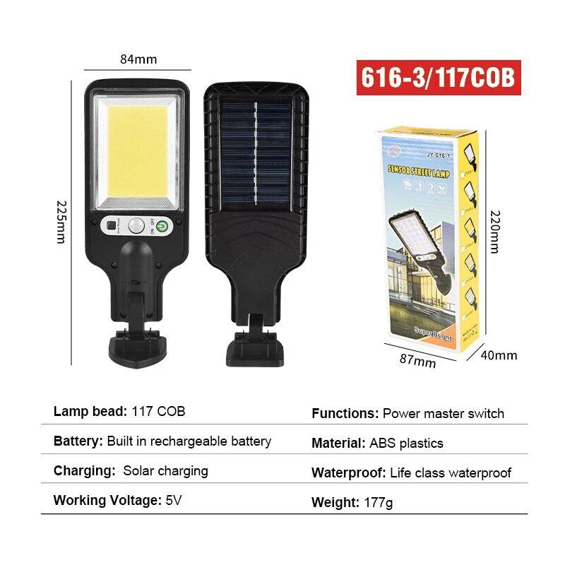 

Motion Sensor Solar Outdoor Lights Waterproof 117COB LED Security Wall Lights Street Lamps with 3 Mode Patio Garage Yard