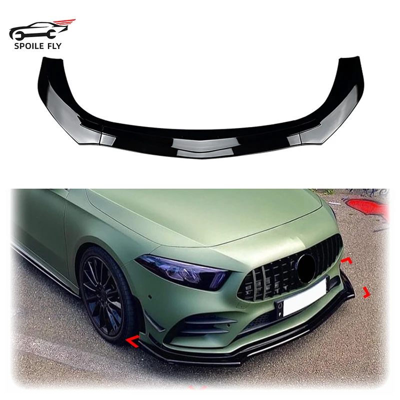 메르세데스 벤츠 A 클래스 W177 2019-2022 A180 A200 A35 AMG 자동차 앞 립 범퍼 스포일러 광택 검정색 또는 탄소 섬유 모양