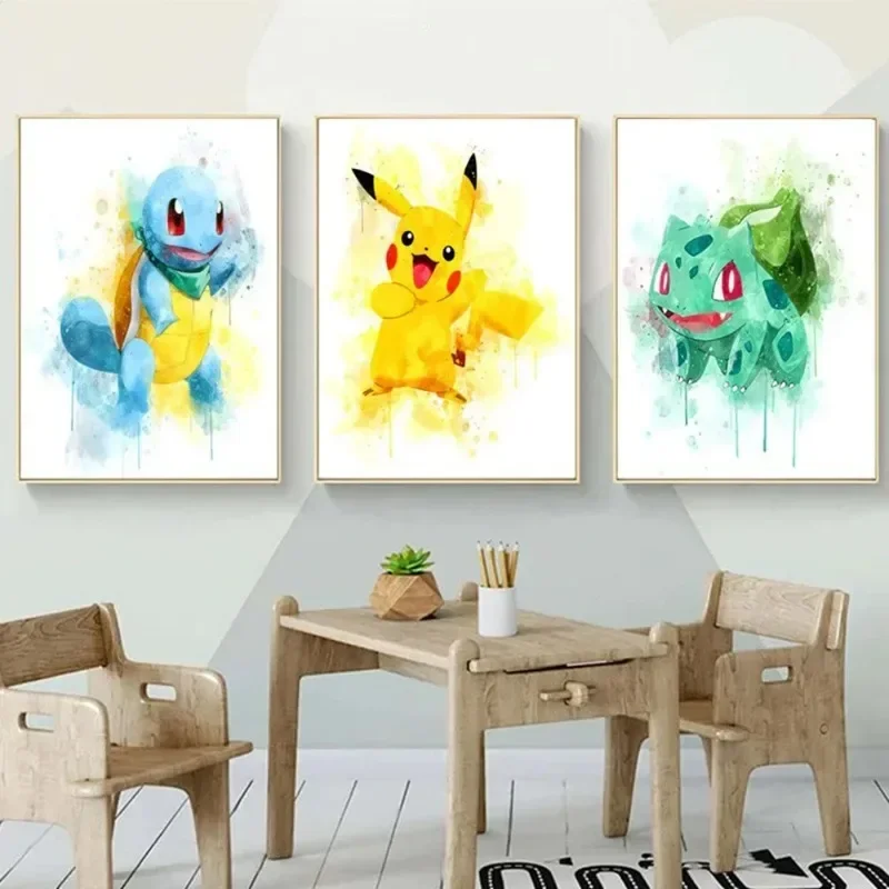 Anime Pokemon Canvas Painting Bulbasaur Charmander Squirtle Poster e stampa acquerello Wall Art Picture Home Decor regali per bambini