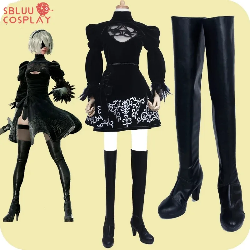 dd12SBluuCosplay Game NieR Automata 2B Cosplay Shoes PU Leather Boots