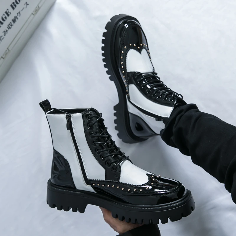 

Высокие кожаные туфли на шнуровке. Модные мужские классические стильные туфли для отдыха на открытом воздухе. Уличная повседневная обувь больших размеров для вечеринок в ночном клубе.