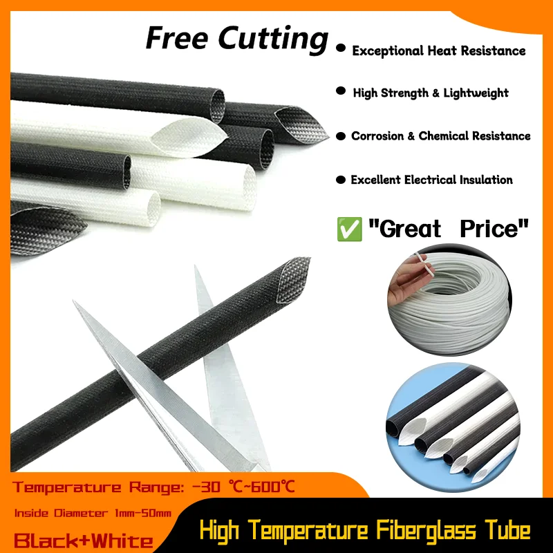 

Chemical Glass Fiber Braided Sleeve Cable Protector White Black ID 1 - 50mm High Temperature Resistant 600 Deg.C Fiberglass Tube
