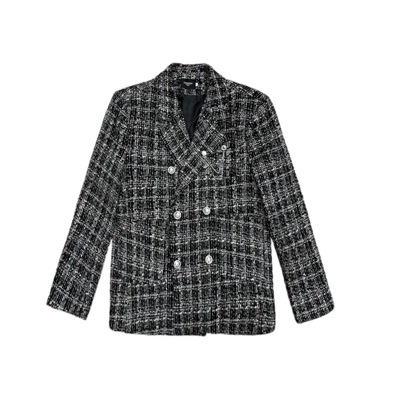 WVGA خريف شتاء جديد رجل المد كوريا نمط منقوشة العصرية بدلة بأكمام طويلة سترة المتخصصة شيك عادية تويد بليزرات Ins Y2K W13862 #3