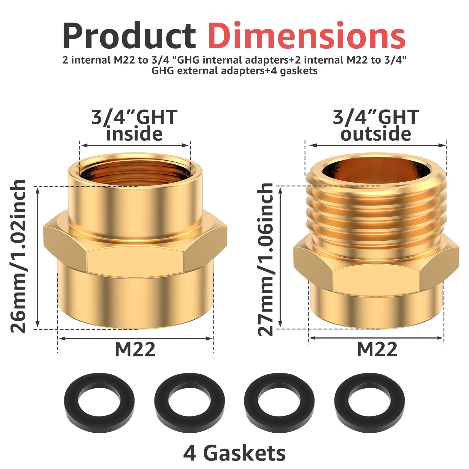 Garden Hose Adapter M22 Female to 3/4 GHT Brass Connector Quick Coupling For Pressure Washer Spray Gun Extension Water Pipe join