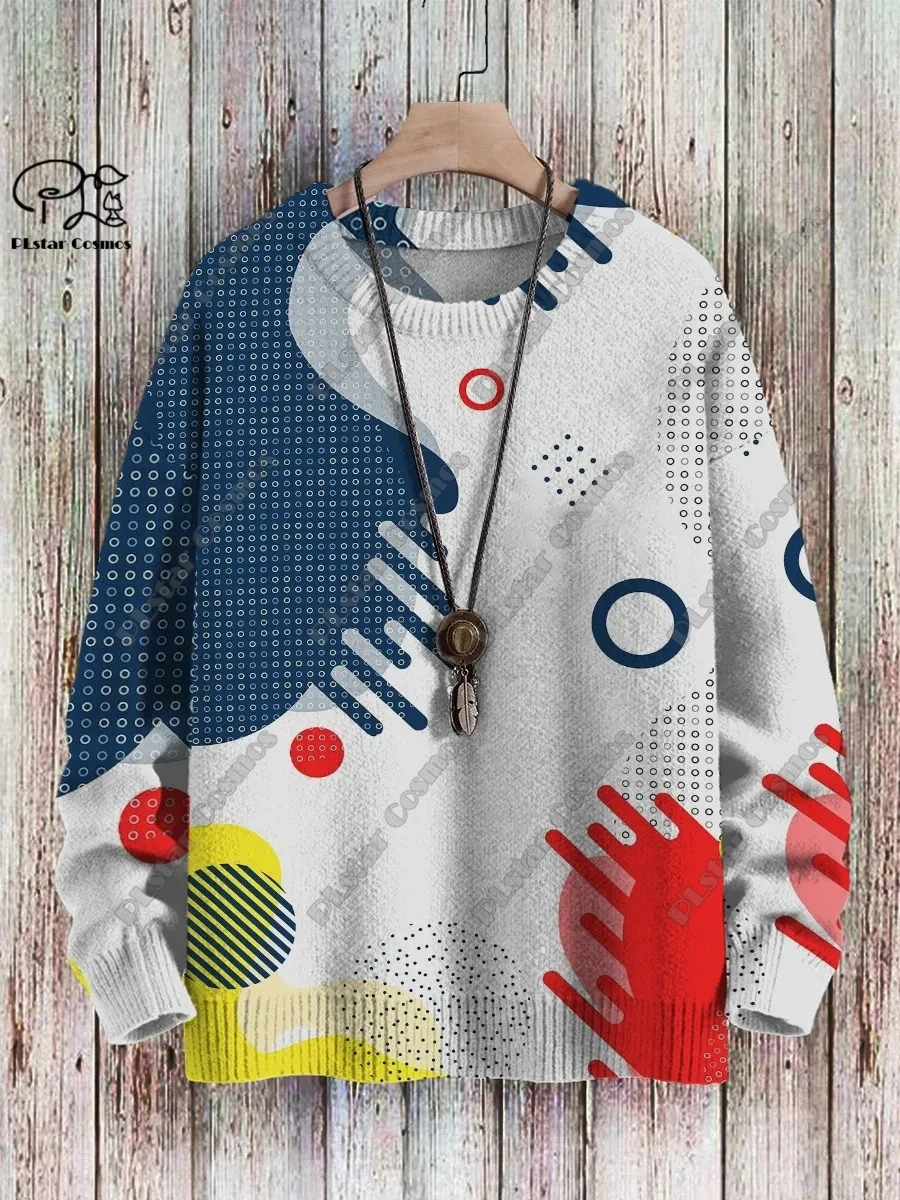 

PLstar Cosmos new 3D printing retro series geometric splicing gradient pattern ugly sweater winter street casual unisex f-2