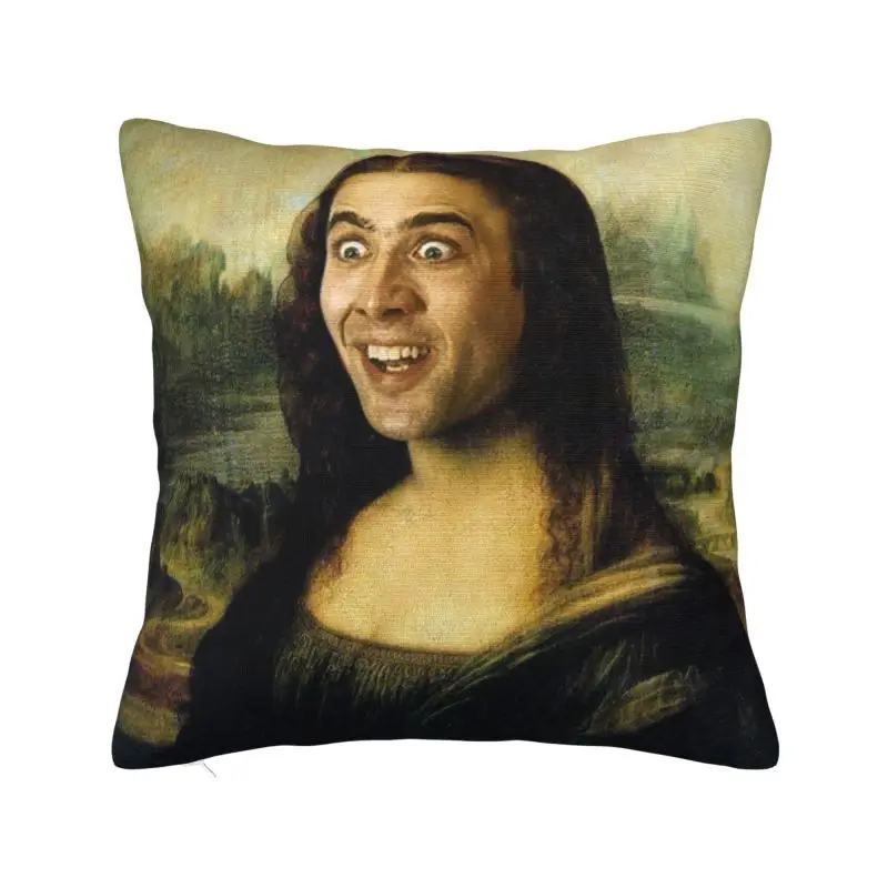 Custom Nordic Nicolas Cage Mona Lisa Funny Meme Sofa Cushion Cover Polyester Pillow Case Home Decor