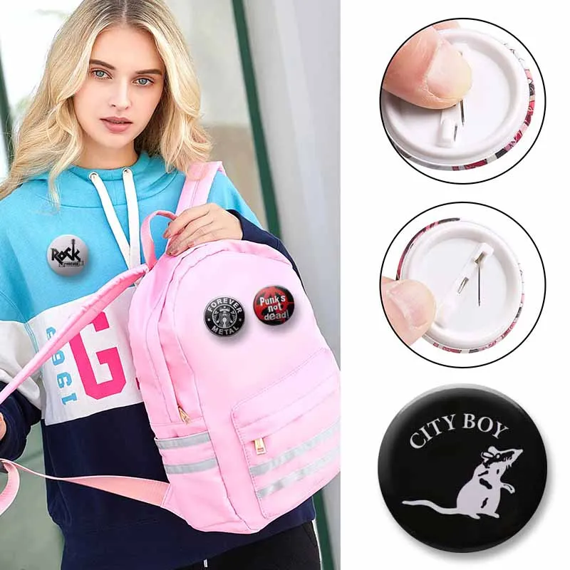 Creative Funny Animal Enamel Pins Punk Rock Style Badges Round Plastic Cartoon Brooch Clothes Backpack Accessories Jewelry Gifts