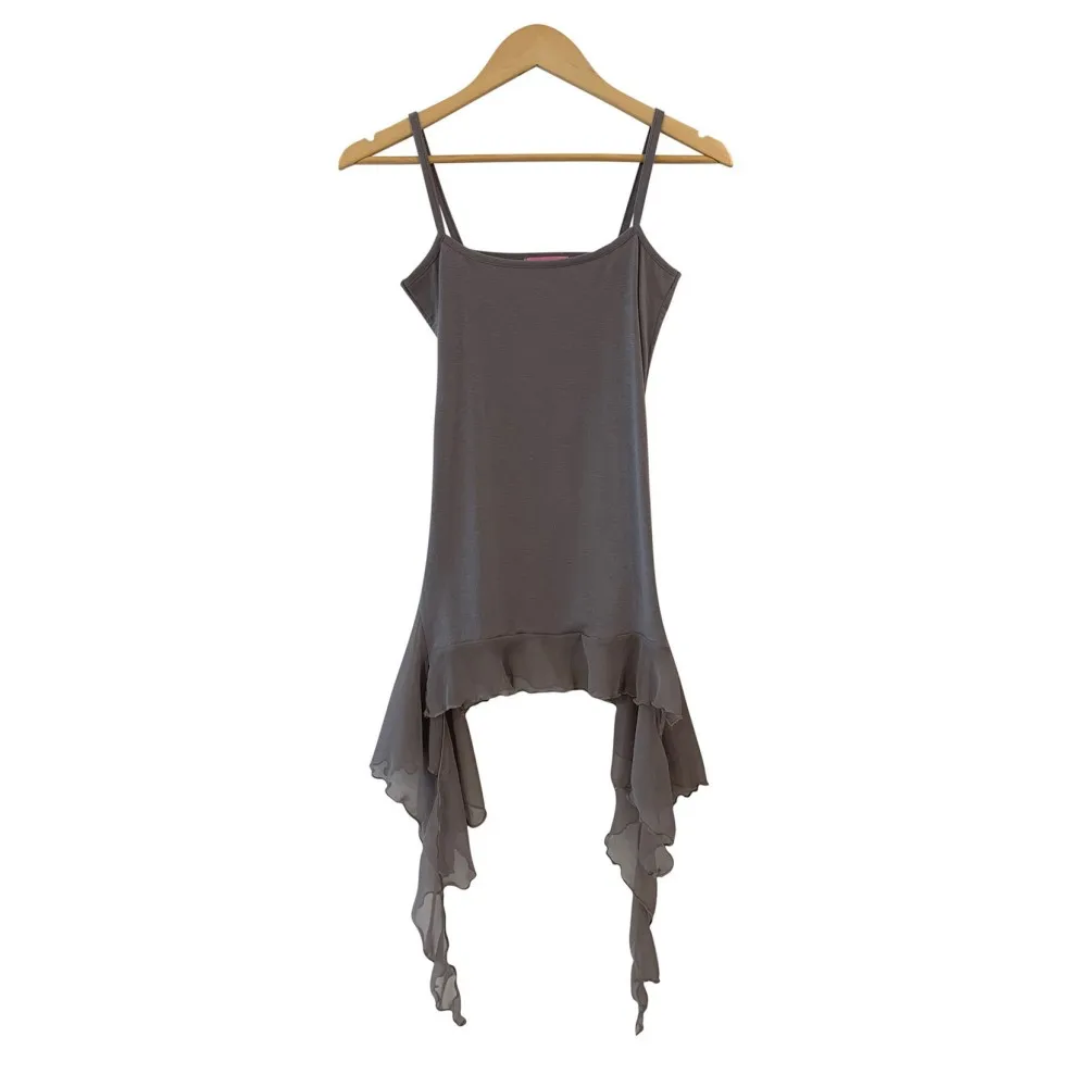 

Summer New Spicy Girl Ruffle Edge Splicing Strap Top Irregular Ribbon Camis for Women