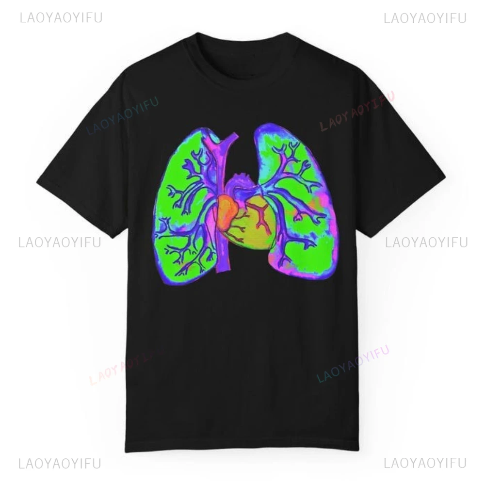 Neon Lungs Unique Medical Biology Gift Graphic T Shirts Eco-Friendly Tee Anatomy Science Tshirt Woman Man Summer Cotton Tops
