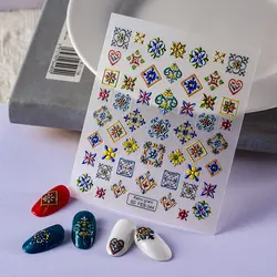5D Hand Painted Nail Stickers Bohemian Ethnic Style Self Adhesive Baroque Nail Art Stickers for Women Girls Nail Art Decorations