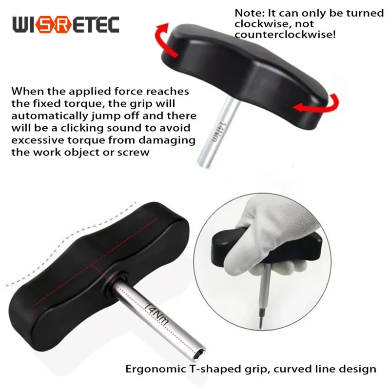 WISRETEC-Big 1.6-8Nm T-Handle Preset Torque Wrench Screwdriver Tool Fit Standard 1/4\