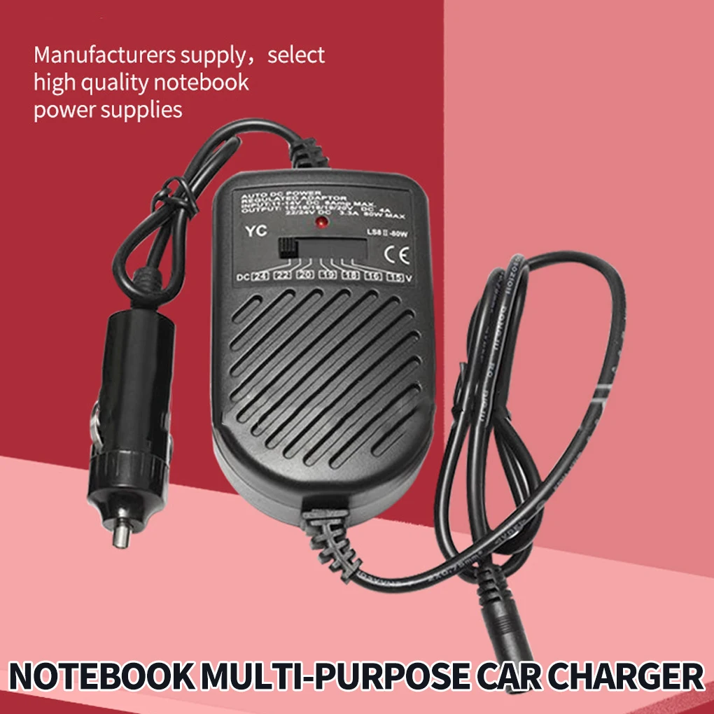 

80W DC Car Charger Laptop Notebook Adapter Adjustable LED Auto Power Supply 8 Detachable Plugs Computer Charger