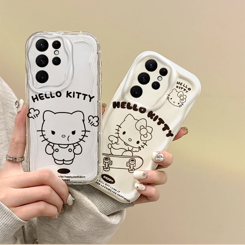 

Lovely Sanrio Hello Kitty Phone Soft Case for Samsung Galaxy S25 S24 S23 S22 Ultra Plus S21 FE A73 A72 A55 A54 Non-Slip Cover