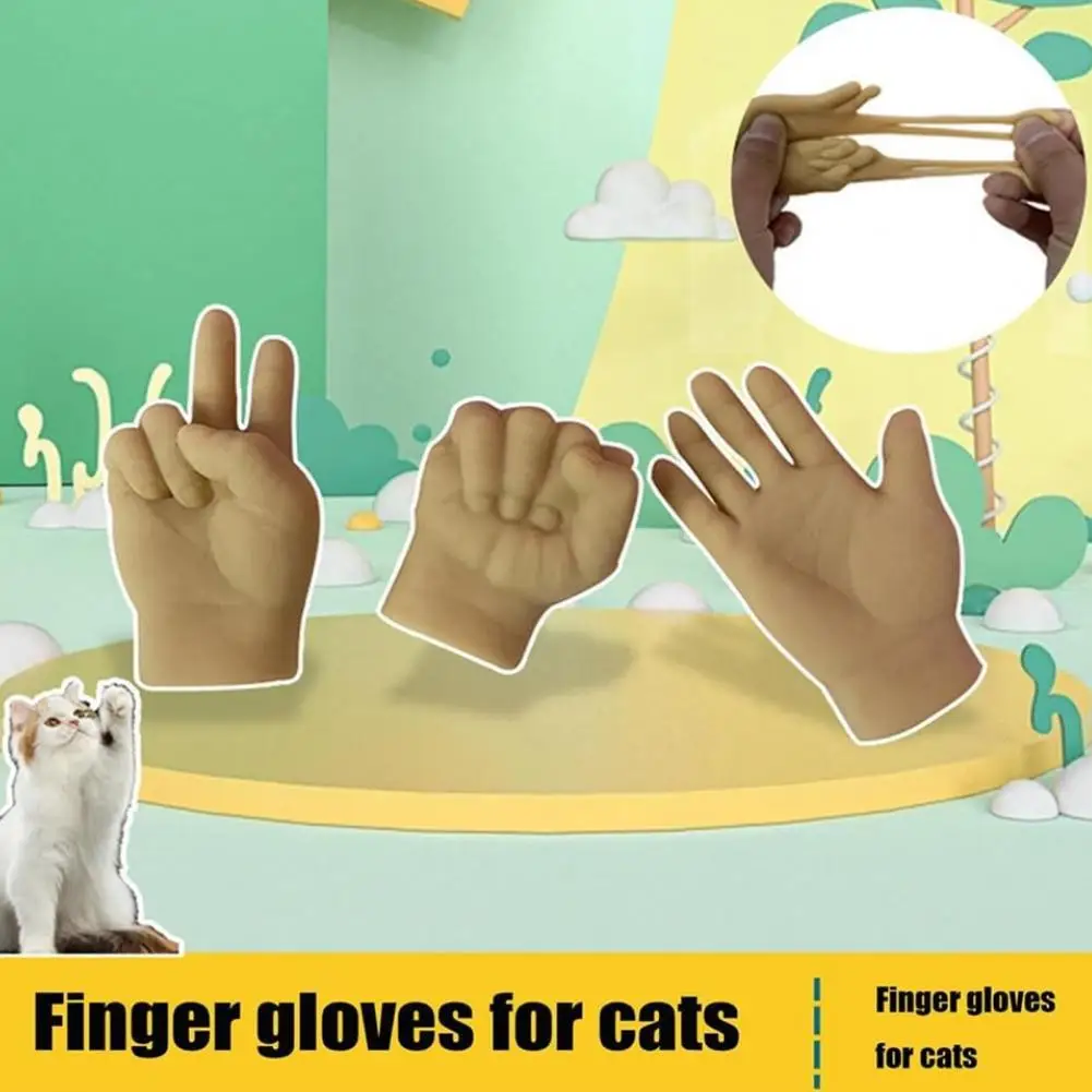 

Cat Hand Toy Mini Finger Hand Cat Toy Set Rock Paper Scissor Shape Stretchable Glove Puppet Prank Gag Gift Party Favors for Fun