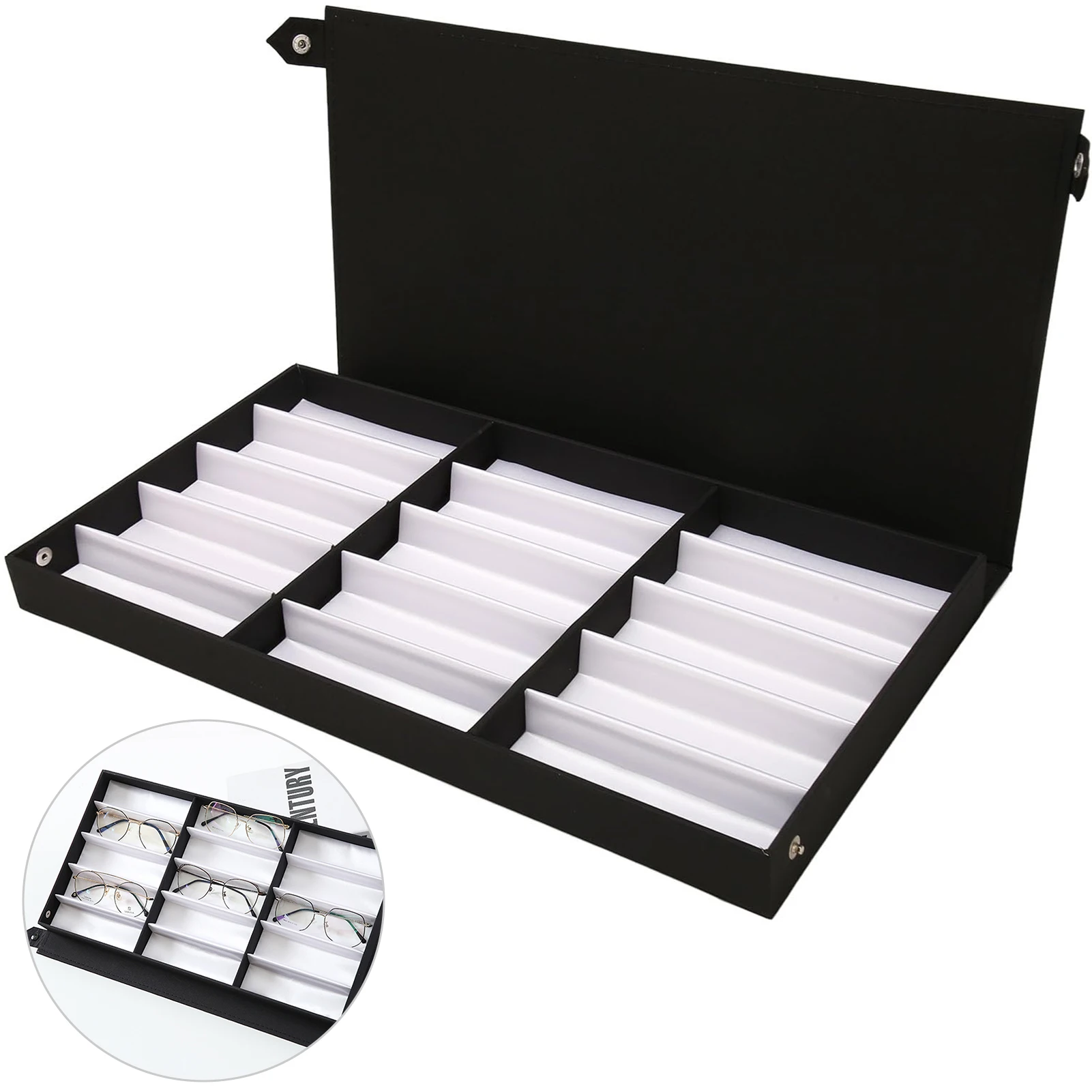 15 Pairs Eyeglasses Organizer MDF Linen Case for Home Office Shop Use Shockproof Display Box Dustproof Storage Keeper