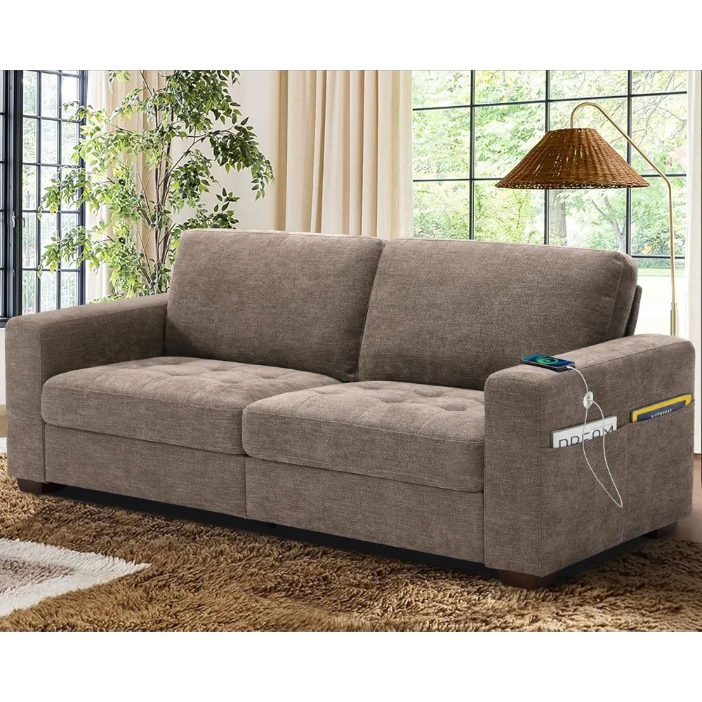 89 Inch Sofa Couch, Modern 3 Seater Couch with Removable Covers and USB Ports, Large Chenille Comfy Sofa for Living Room