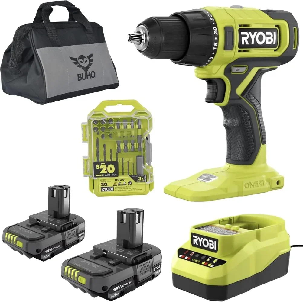 

Cordless Power Drill Driver Bundle Includes Drill Volt Battery Charger Multi-function Drill and Tool Kit