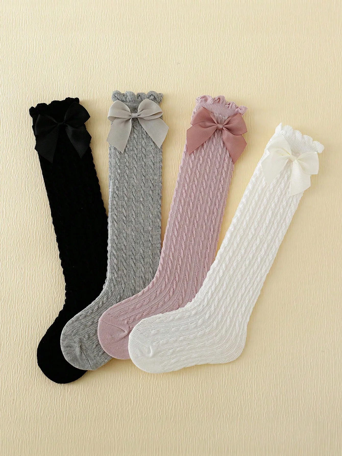 Autumn Kids Knee High Socks Baby Girls Bowknot Long Sock Soft Cotton Solid Children Princess Socken For 0-10 Years