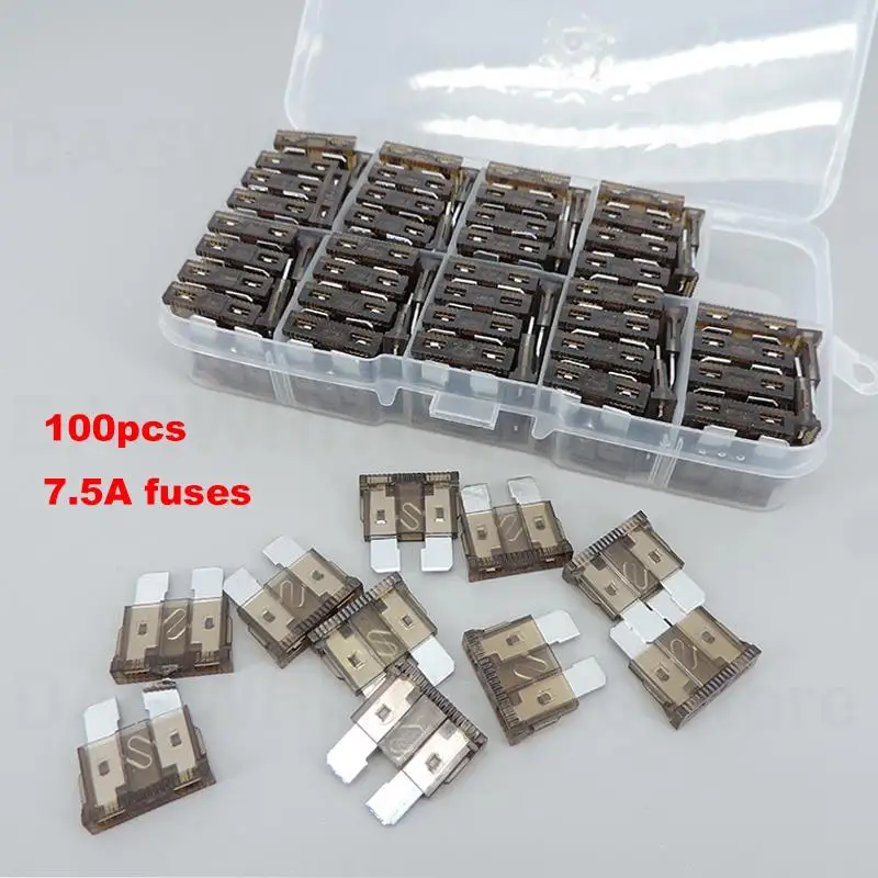 medium size fuse 100PCS Car Fuses 7.5Amp with Box Assortment Auto Blade Type Fuse Set Truck Auto Fuse Set u