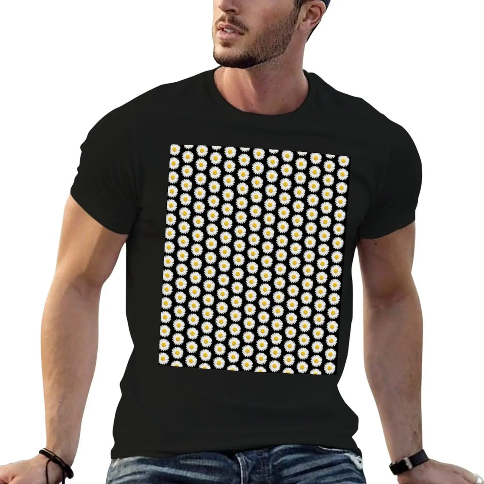 Common Daisies Isolated on A Black Background T-Shirt plus size tops plus size clothes graphics designer t shirt men