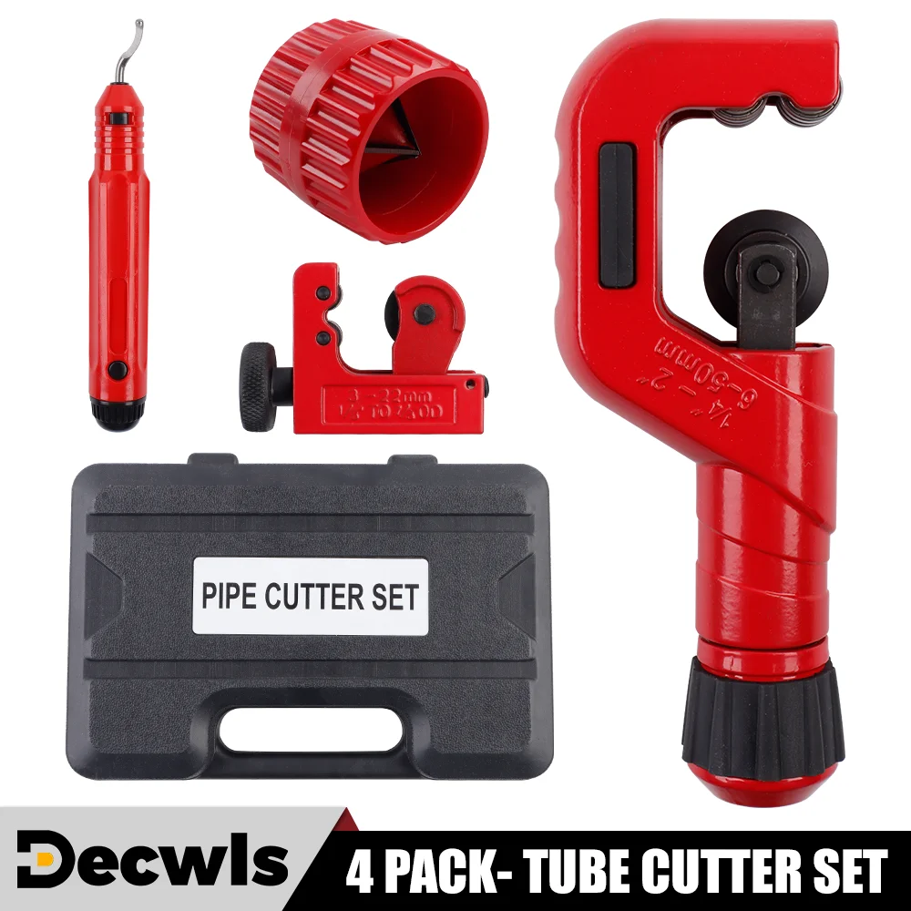 4PCS Tubing Cutter Set, Available In 6-50mm And 3-22mm Sizes, With Deburring Tools And Reamers. For Steel, Copper, And PVC Pipes