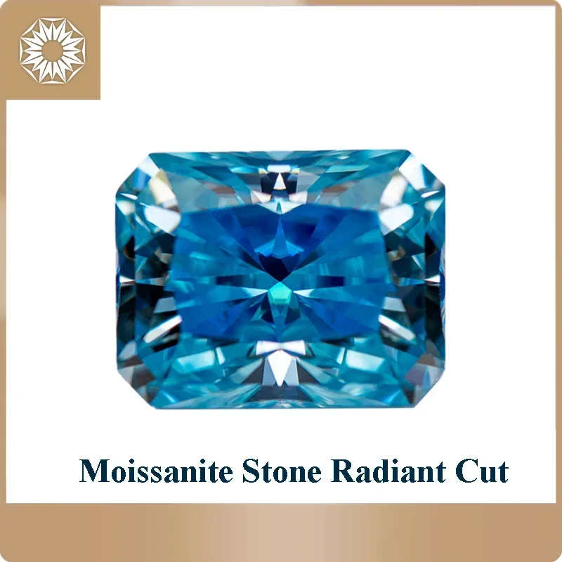 Moissanite Stone Radiant Cut  Aquamarine Color  Lab Grown Diamond for Woman Advanced Jewelry Making Making with GRA Certificate
