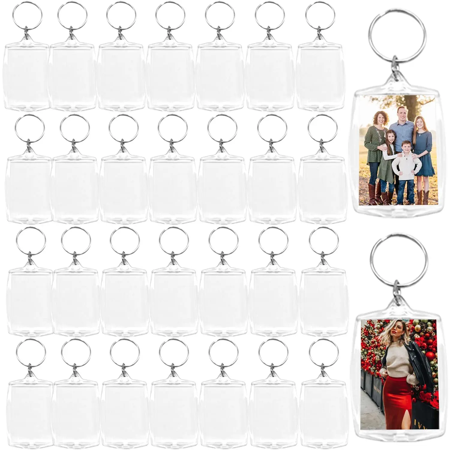 30 Pcs Acrylic Photo Frame Keyring Clear Picture Insert Blank Keyrings with Split Ring,Transparent Keychains Gift for Family