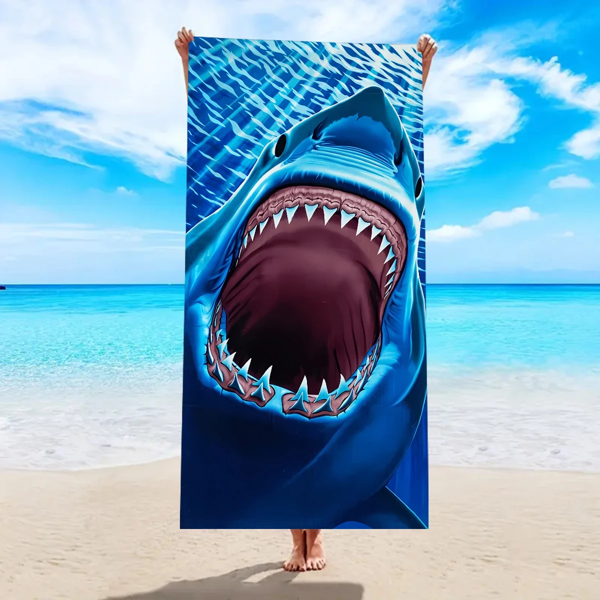 

1pc shark pattern beach towel, ultra-fine fiber quick drying water absorbing swimming multifunctional beach towel