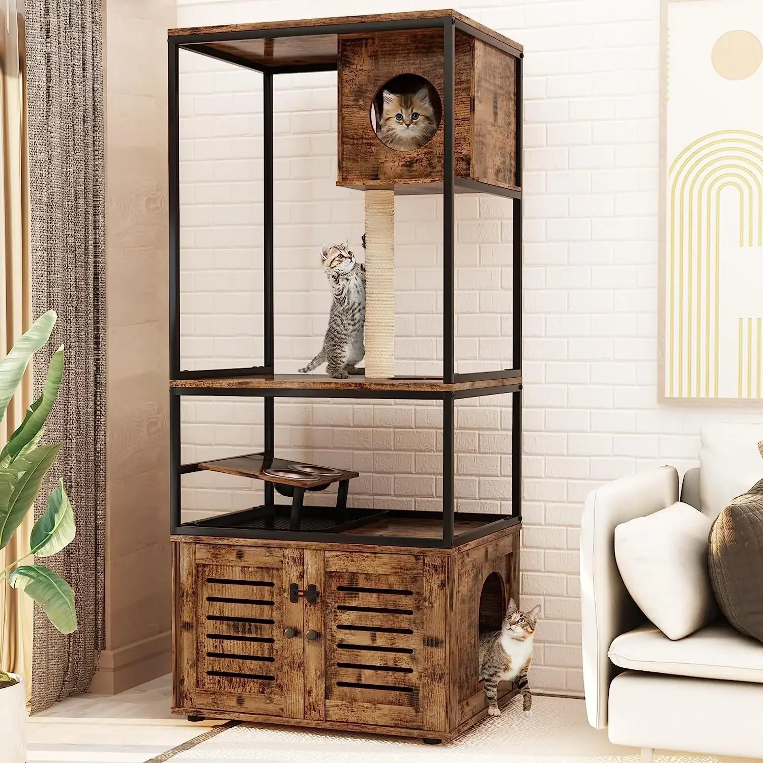 Customized manufacturer of new solid wood large luxury multifunctional integrated cat cabinet cat climbing frame