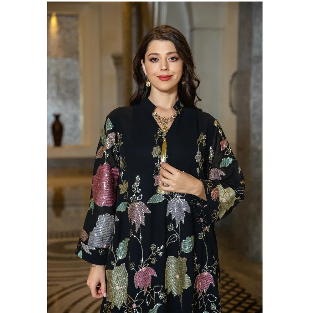

Dubai Abaya Muslim Women Sequin Embroidery Dresses Turkey Kaftan Eid Party Gown Islam Jalabiya Vestidos Caftan Kebaya Djellaba