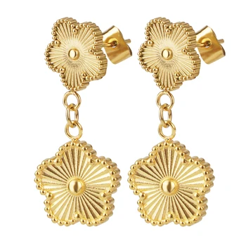 Stainless Steel Flower Silver Color And Gold Plated Minimalism Fashion Charm Stud Earrings Ladies Jewelry Wedding Gift
