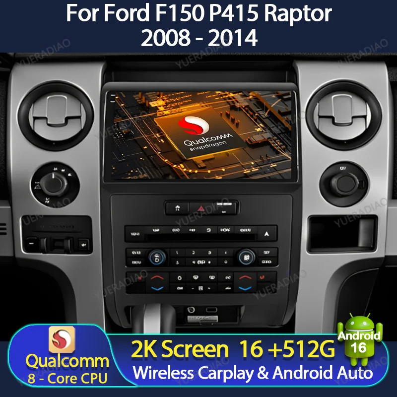 Android 16 Autoradio für Ford F150 P415 Raptor 2008 - 2014 Head Unit Multimedia Videoplayer GPS NAVI Qualcomm BT 2DIN QLED