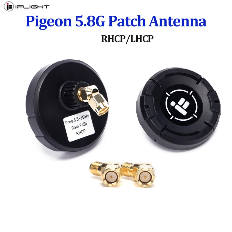 IFlight Pigeon 5.8G Circular Polarization Directional 9dBi Gain FPV Patch Antenna RP-SMA LHCP RHCP with 2PCS 45 Degree Adapter