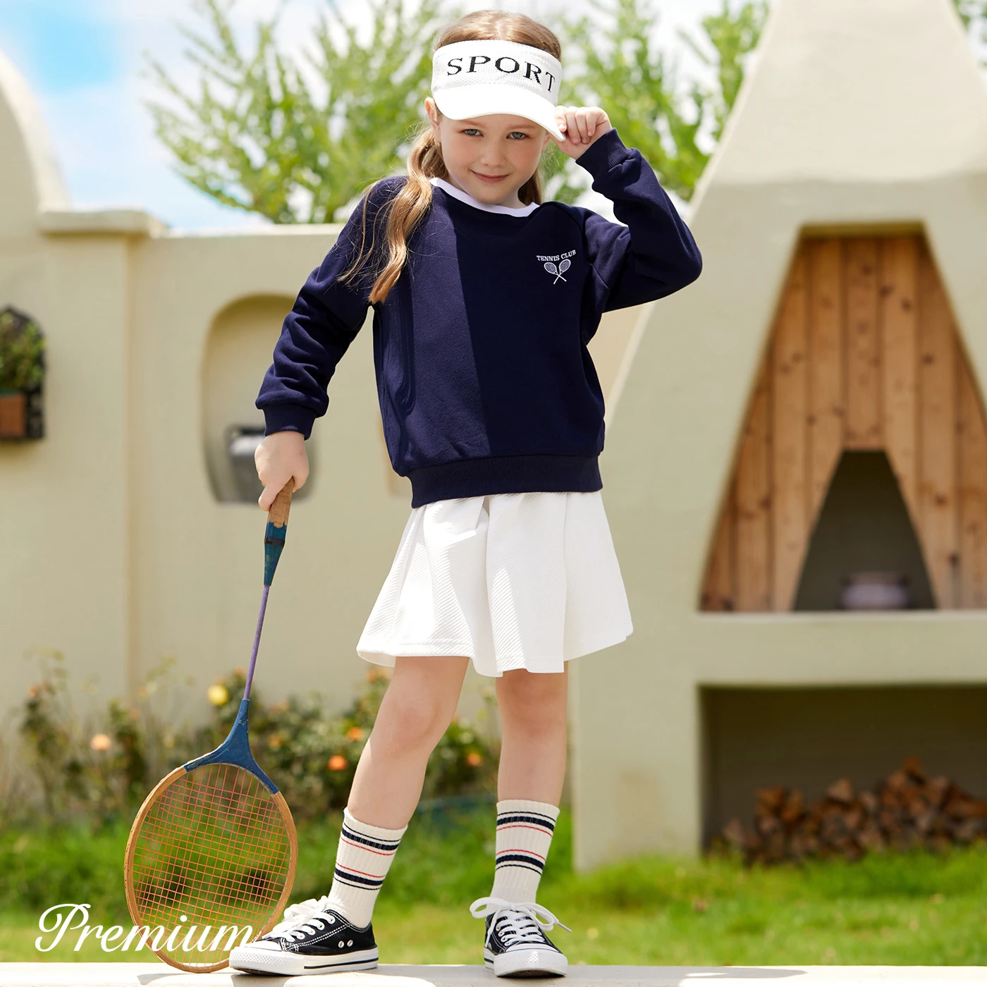 

2pcs Cotton/Polyester Blend School Girl Solid Color Pleat Skirt Suit