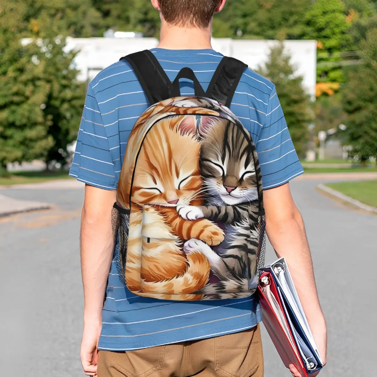 Ginger Tabby And Grey British Kitten Cat Hug Backpack Student BookBag Children School Bag Computer Shoulder Bags for Men Women