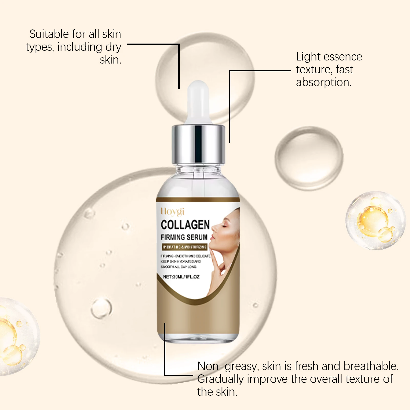 Collagen Firming Serum - Anti-Aging Face Treatment with Deep Hydration - Improves Elasticity & Smoothness - 30ml