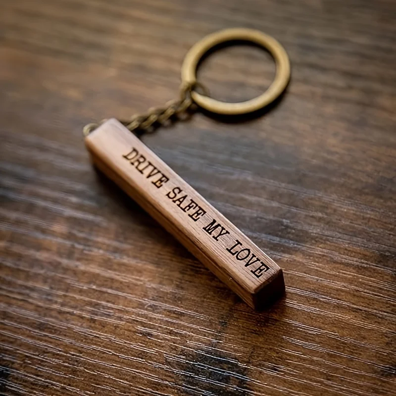 DIYCustom Engraved Wooden Keychain Personalized Name Text Rectangle Bar Key Ring Vintage Car Key Holder Gift For Men WomenDriver