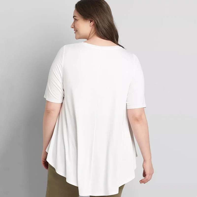 Plus Size V-Ausschnitt Sommer lässig Hi Low Tunika Tops Frauen Kurzarm solide weiß Loose Fit Flare Basic Swing Bluse und Top 6xl