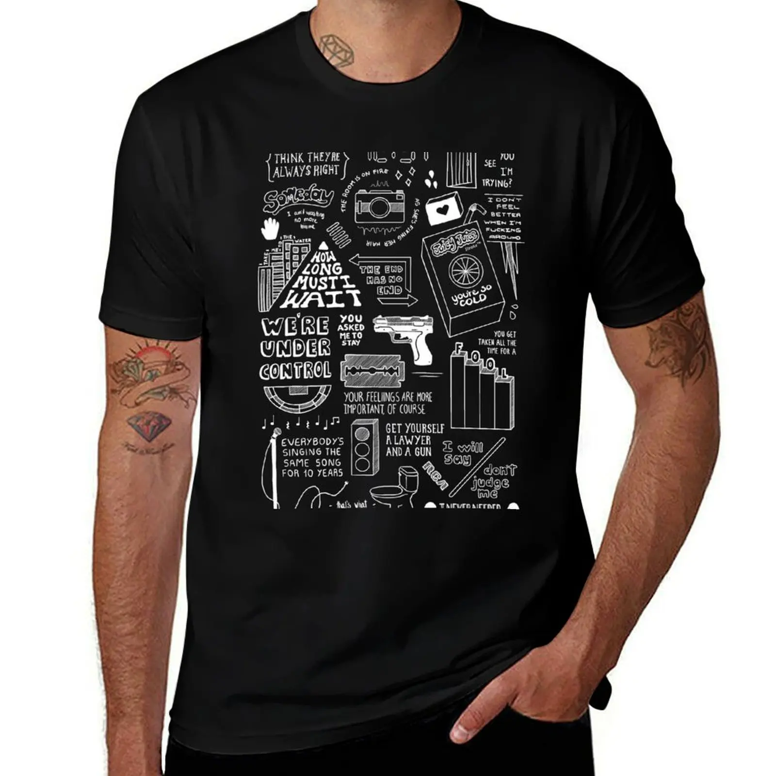 

Collage of The Strokes Black and White T-Shirt t shirt for man man t shirt summer cotton t shirts high quality T-Shirt