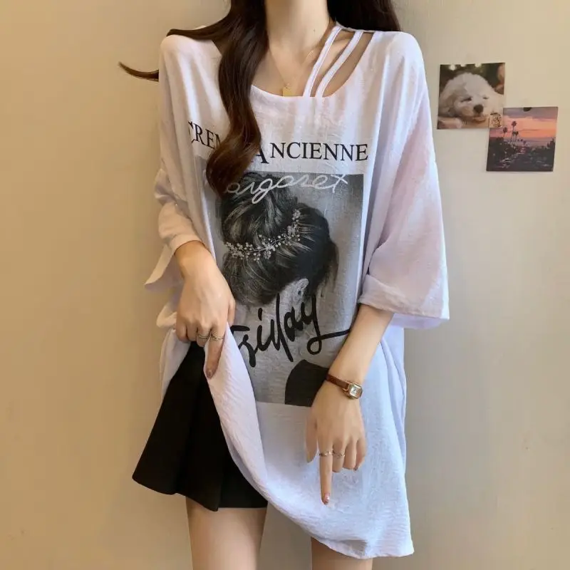 Women Summer Simplicity Loose Large Size Appear Thin Bright Silk Short Sleeve T-Shirt Ladies Casual Printing All-match Top Tee