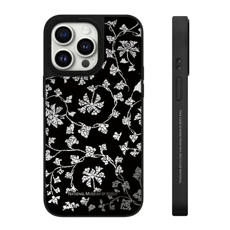 Mirror Surface MagSafe Korean Museum Flower Pattern iPhone 11 12 13 14 15 Pro Max Protective Case