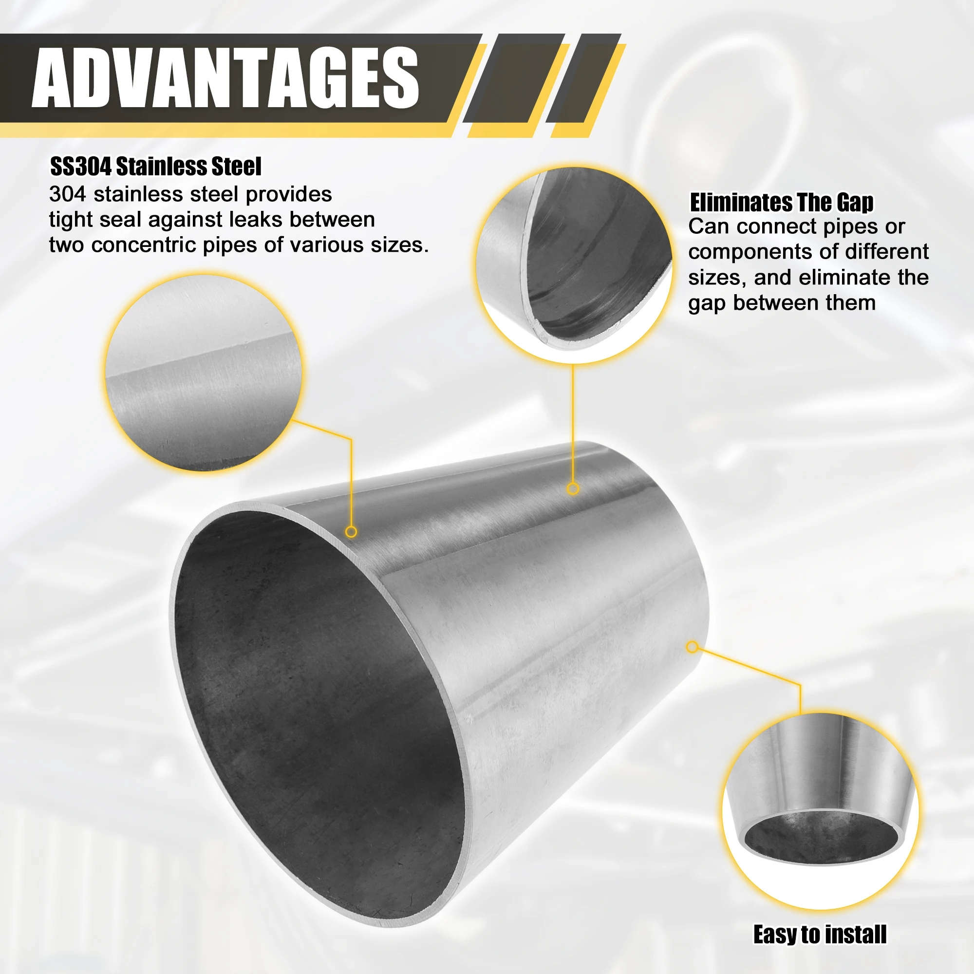 Uxcell Car Mandrel Exhaust Bend Elbow Pipe 304 Stainless Steel Concentric Reducer 38mm OD to 63mm OD - Image 4