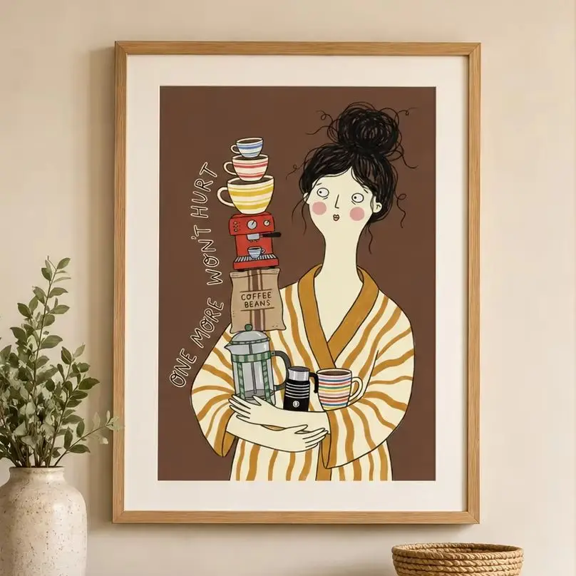 Caffeine Addiction Poster,Canvas Wall Print,Modern Art Illustration,High‑Grade Home Decoration Artwork for Bedroom,Living Room