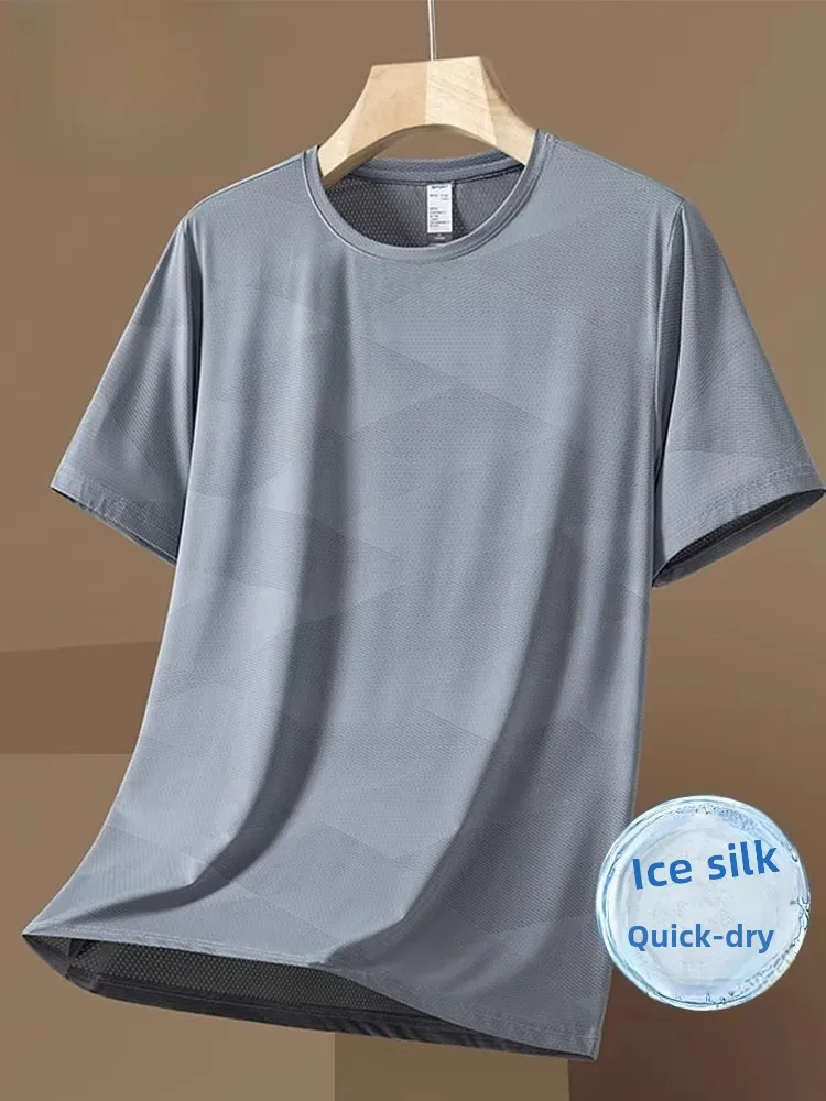 

Spirit Ice Silk ort Sve T-irt Men's Summer Thin Cool Qui Dry Sport Large Size Top Loose Fit round Ne Basic Sle