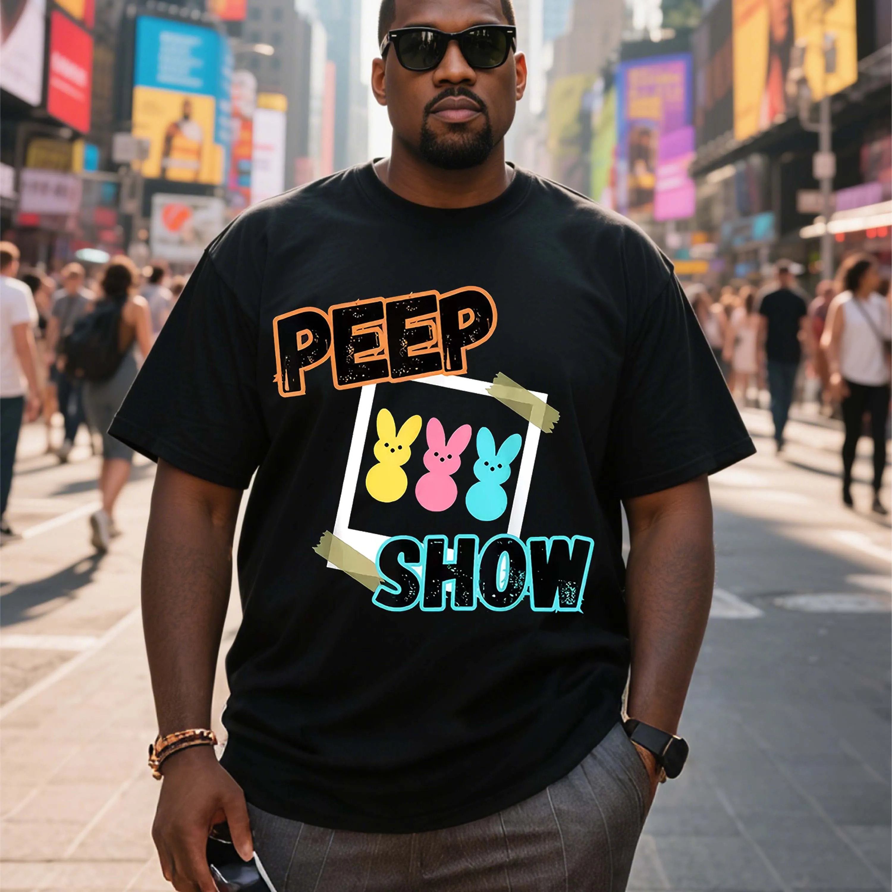 Plus Size Men's T-Shirt, Black Pure Cotton Crew Neck, Suitable for Outdoor Wear in Spring and Summer, Casual and Comfortable