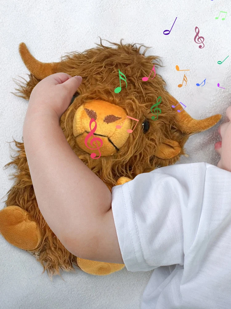 لعبة موسيقية مهدئة للأطفال على شكل بقرة هايلاند مع حركة تنفس وصوت وإضاءة بـ4 مستويات للنوم