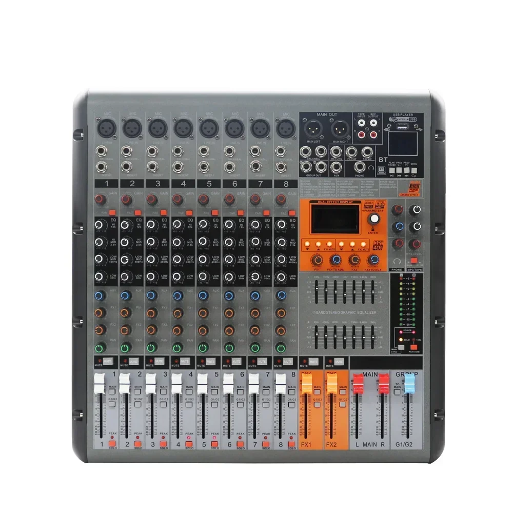 professional digital dual 99 dsp effects usb interface sound console mixing 650W 8 channel power audio mixer